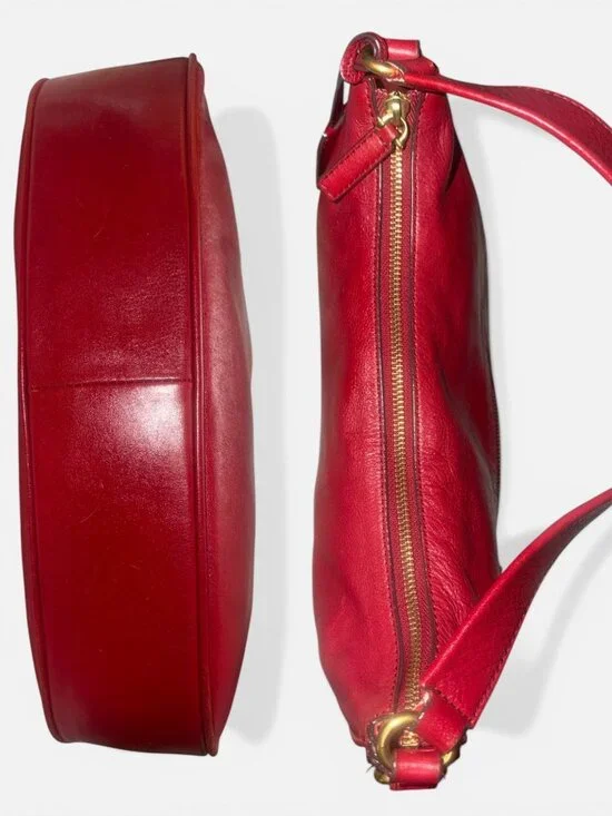 Fossil Memoir Hobo ZB5475 Regal Red All Leather Slouchy Shoulder Bag Key Charm - Picture 7 of 11